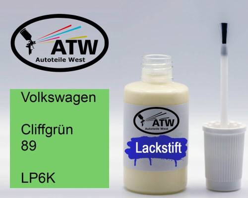 Volkswagen, Cliffgrün 89, LP6K: 20ml Lackstift, von ATW Autoteile West.